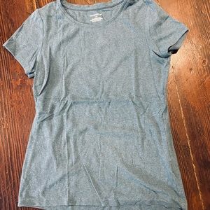 Three Denver Hayes everyday tshirts in grey teal and navy heathers.